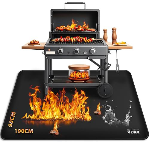 Base ignífuga para barbacoa - 190 x 90 cm, plegable, protección del suelo, fibra de vidrio de silicona, resistente al agua, para barbacoas, suelo, chimenea, césped y camping