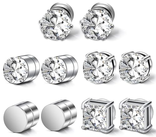 Exbrith 5 Coppie Magnetico Zirconia Metallo Earclips, Orecchini Magnetici a Clip Non Perforanti, Clip Magnetiche per le Orecchie per Uomini e Donne, Adatto per Appuntamenti, Feste Attività Quotidiane