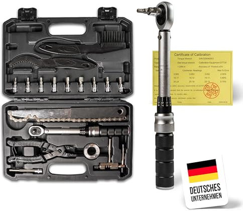 T T B Fahrrad Werkzeugkoffer mit präzisem Drehmomentschlüssel 1–25 Nm Tragbares Reparaturset für MTB, Rennrad & Gravel, Kettenpflege-Set, Kettennieter, Speichenschlüssel, Montagewerkzeug & Profi-Bits