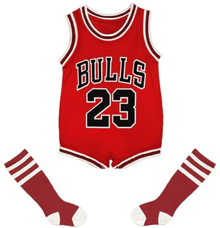 Acuryx Sparkdräkt för barn, skjorta med strumpor med önskat namn + nummer, jersey da basket, fotbollsoveraller, baby, pojkar, flickor, klädset, Röd uppsättning 23, 2-3 Jahre