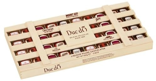 Duc d'O Cioccolatini Assortiti al Liquore, Confezione Regalo in Legno, 500g, Praline Belghe di Alta Qualità