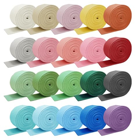Zzcy 20 Rollos Correas de Polipropileno 25 mm Cinta Mochila Polipropileno 20 Colores Cinta Correa para Costura Cinturón Correas de Bolsa Manualidades Bricolaje