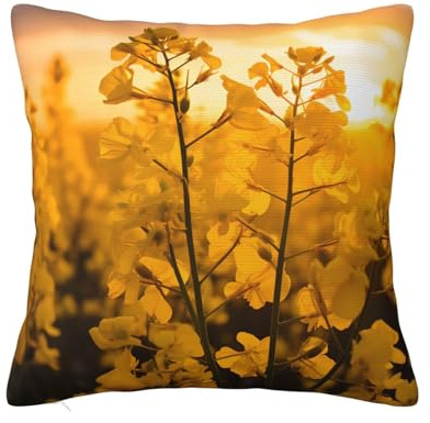 WZYWHJ Decorative Throw Pillow Cases 12x12 Yellow rapeseed Flowers Printed Double-Sided Design Square Pillowcases for Home Bed Sofa Living Room Farmhouse Outdoor