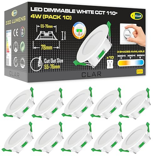 CLAR LED-downlight infällt tak, LED-hyttventiler för tak, takspotar, dimbar downlight 4W, 3 nyanser, vit (10-pack)