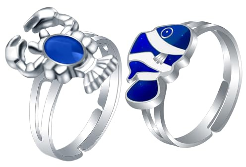 2 Pezzi Anelli di Umore a Cambiamento di Colore Anello Dito Regolabile a Tema Animale, Anello Dito, Gioiello Divertente Indicatore di Emozione e Temperatura, Réglable, lega, Diamante nero