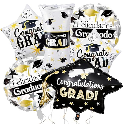 Globos de Graduación, 6pcs Globos para Fiesta de Graduación, Globo de Aluminio de Graduacións, Fiesta de Graduacións Globo de Foil, para Decoración de Fiestas de Graduation (Color A)