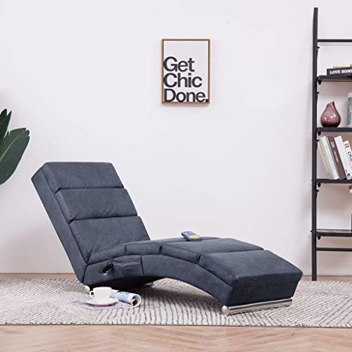 Sinkzol Massage Chaiselong Grå i mockautseende med 5 massagelägen och värmefunktion, ben av rostfritt stål, 155 x 51 x 71 cm, fjärrkontroll, vardagsrum, läshörna, avkoppling