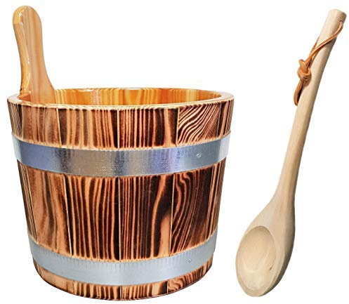SudoreWell® Kit seau de sauna en bois de mélèze,flammé et une louche - accessoires pour sauna