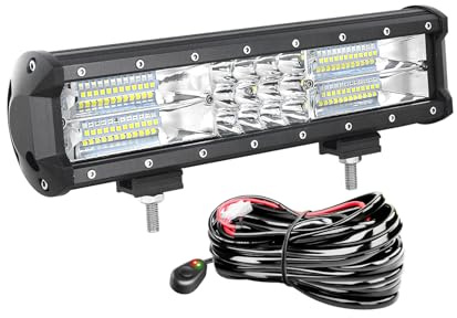 AUXTINGS 12 tum 180 W LED-ljusstång trippelrad punkt översvämning kombo stråle off-road lampor vattentät arbetslampa med ledningssele för lastbilar SUV ATV UTV båtlampor (12 tum 180 + ledningar)