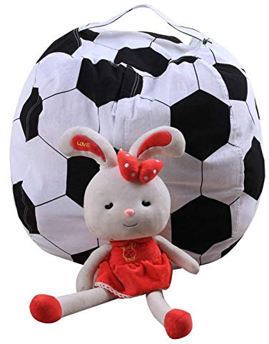 DTLEO Stuffed Animal Storage Bean Bag Chairs Cotton Canvas Beanbag with Zipper, (No Filler) for Organizing Children Plush Toys or Memory Foam,Football,18in