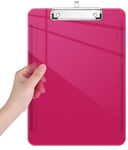 Piasoenc Plastic Clipboards, Translucent Clip Board with Low Profile, Purple Clipboard with Ruler,Office Clipboards, School Supplies, Letter Size 12.5 x 9 Inches, Red