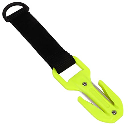 Pasamer Cortador de Cuerda de Seguridad, Cortador de CinturóN de Buceo Resistente Al Calor, Cuchillas Afiladas con Soporte de Cuchilla para un Buceo Seguro (Amarillo Fluorescente)