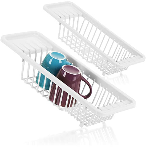 com-four® 2 cestelli scolapiatti - scolapiatti per lavello - scolapiatti bianco per piatti e altri articoli per la casa - gancio per lavello