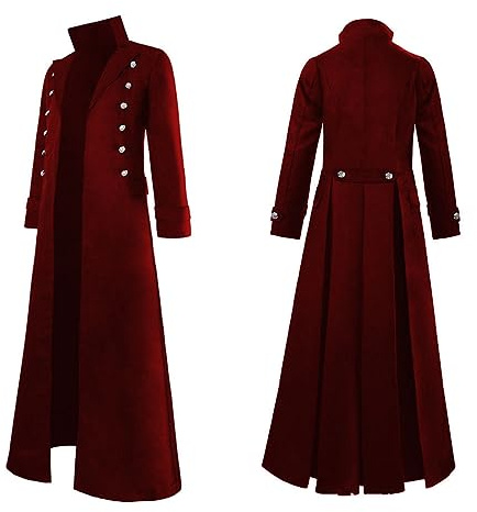 AwwwCos Men Vintage Tailcoat Jacket Goth Long Steampunk Victorian Coat Renaissance Pirate Coat Medieval Tailcoat Jacket Red