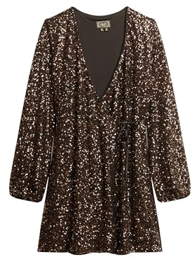 Superdry Mini abito da donna con paillette effetto avvolgente, Grandi paillettes color bronzo, 42
