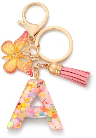 CHUQING Schlüsselanhänger Buchstabe Mädchen Schlüsselanhänger Schmetterling mit Anfangsbuchstabe für Frauen Rosa A