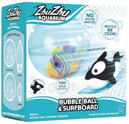 John Adams Zhu Zhu Pets Aquarium Bubble Ball & Surfboard Playset | Fish Sold Separately | Mess-Free Electronic, Interactive Soft Plush Pets | Aquatic Fun for Age 4+ | Great Christmas or Birthday Gift