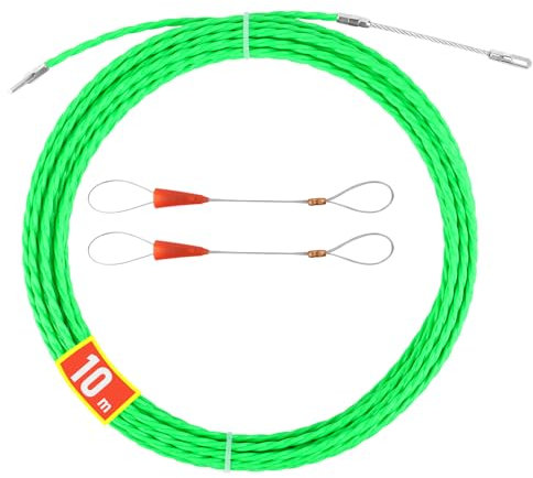 Aiguille Electricien 10M, RISVOWO 4,5mm Tire Fils Electrique, Tire Cable avec 2 Tête Flexible de Guidage, Aiguille Passe Cable, Enfileur Fils électrique pour la Pose de Chemins de Câbles(Vert)