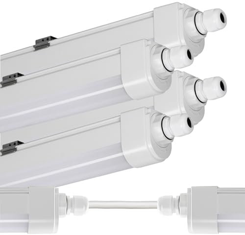 Proventa LED Feuchtraumleuchte 120cm 4er Pack IP65 36W 4320lm 4000K neutralweiß – durchverdrahtet, verknüpfbar, Wannenleuchte, Werkstattlampe, Garagenbeleuchtung, Kellerleuchte, Deckenleuchte