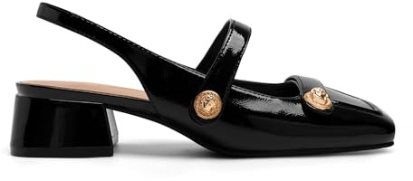 Black Slingback Mary Jane Heels for Women Low Block Heel Closed Square Toe Pump Shoes Heels Classic Daily Office Dressy Shoes Black Size 8.5