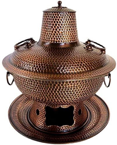 SDGBCXD, Olla caliente tradicional china, olla caliente Shabu Shabu de cobre extragruesa, olla caliente Shabu de carbón Vintage, martillo de mano chino,Olla de cobre(32cm)