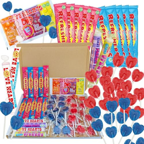 Valentines Day Sweet Box With 55 Classic Sweets | Nostalgic Candy Hamper with Love Hearts, Refreshers, Fizzers, Parma Violets & Fruity Lollipops | Gift for Him & Her