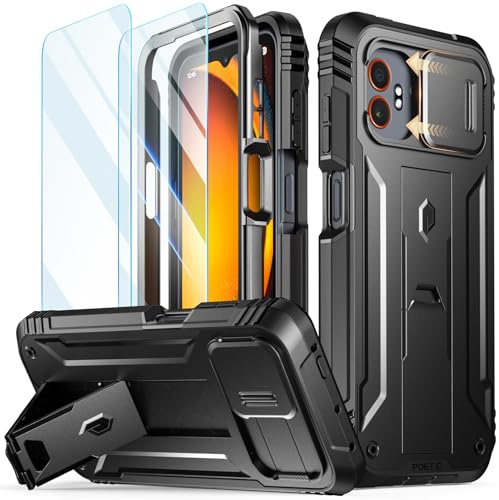 Poetic Revolution Case Compatible with Galaxy XCover 7 Pro 5G, [Slide Camera Cover], [20FT Mil-Grade Drop Tested], Full-Body Military Grade Rugged Dual-Layer Shockproof Cover with Kickstand, Black