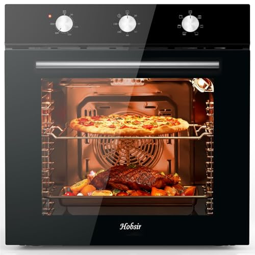 Hobsir 60 cm Einbaubackofen mit 60 L Volumen, Drehknopfsteuerung, 2500 W – Multifunktionsofen mit 6 Garprogrammen, Timer bis 120 Min, ideal für Profis und Einsteiger