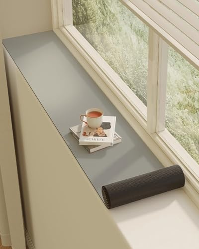 Pure Colour Windows Seat Cushions Grey, Concise Window Sill Protector Mat with Non Slip Backed, Potted Plant Waterproof Liner Pad Guard(60x15cm/24x6in)