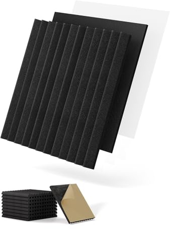 Topnaca Sound Proof Foam Panels for Walls Soundproof Dampening & Absorbing for Studio, 8 Pack Black Square Self-Adhesive MLV Acoustic Tiles Noise Cancelling & Soundproofing for Bedroom 12 x 12 x 1