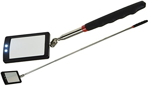 ChiliTec Outil de miroir télescopique avec éclairage LED - Miroir à main extensible de 28 à 88 cm - Avec poignée souple et orientable