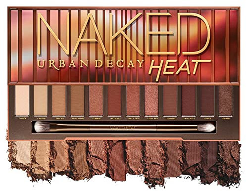 Urban Decay Naked Heat Eyeshadow Palette, 12 Fiery Amber Neutral Shades - Ultra-Blendable, Rich Colors with Velvety Texture - Set Includes Mirror & Double-Ended Makeup Brush