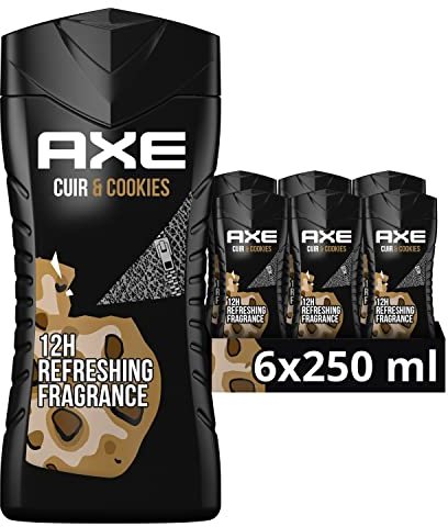 Axe Collision Leather & Cookies 3-in-1 Men's Shower Gel Plant Based 12-Hour Protection Against Body Odour (6 x 250 ml) Pack of 6
