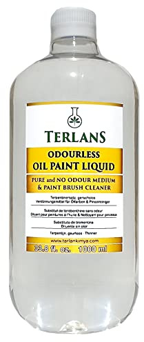 TERLANS Professional Odorless Oil Paint Thinner 1000 ml (33.8 Fl.Oz.) â Controlled and Smooth Dilution, Completely Odorless Turpentine Substitute for Painting