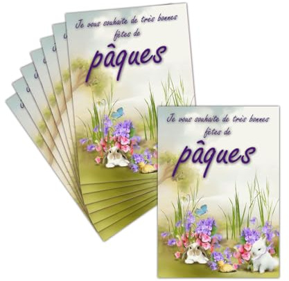 MERCI-FACTEUR.COM Carte Joyeuses Pâques - 8 Cartes Non Pliées (3 Formats Dispos) - Carte Lapin Et Fleurs Pour Une Douce Pâques