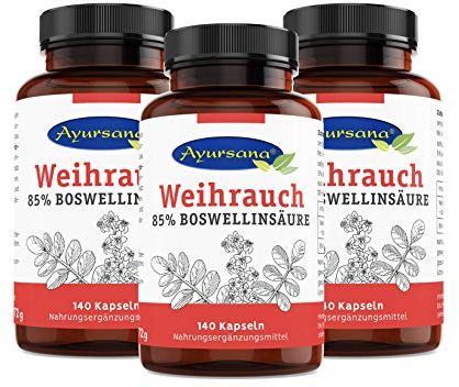 Weihrauch Kapseln (3 x 140 Stück) hochdosiert | Echter indischer Weihrauch mit 85% Boswelliasäuren | 800 mg Weihrauchextrakt je Tagesdosis, davon 660 mg Boswelliasäure | Apothekenqualität