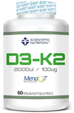 Scientiffic Nutrition - Vitamina D3 y K2 con Aceite de Oliva Virgen Extra para una Mejor Absorción y Alta Biodisponibilidad, Fortalece los huesos, Vitamina D3 2000ui + K2 100µg - 60 perlas