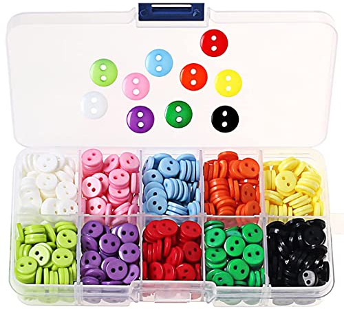 Assorted Buttons for Knitting Crafting Sewing, 750 Pcs Mixed Coloured Resin Buttons for Craft, Small Round 2 Holes Buttons for Baby Cardigans Christmas Arts Crafts Kids DIY Handmade (9mm, 10 Colors)