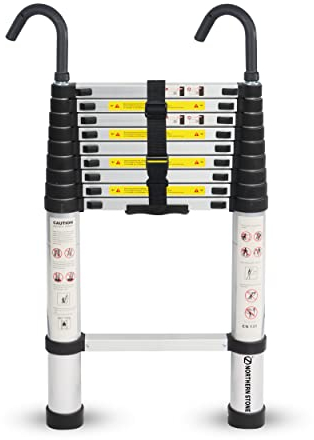 NORTHERN STONE Telescopic Ladder 2.6M / 8.5FT Multi-Purpose Aluminium Loft Ladder Extendable, Collapsible and Portable, Max Load 150kg/330lb, Adjustable Step, EN131 (2.6m)