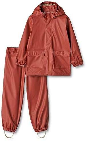 Wheat Regnset, jacka och byxor, Ola junior, storlekar, unisex, pojkar och flickor, 100 % återvunnen polyester, Oeko-Tex standard, vattentät, vindtät Oeko-Tex standard, röd, 128