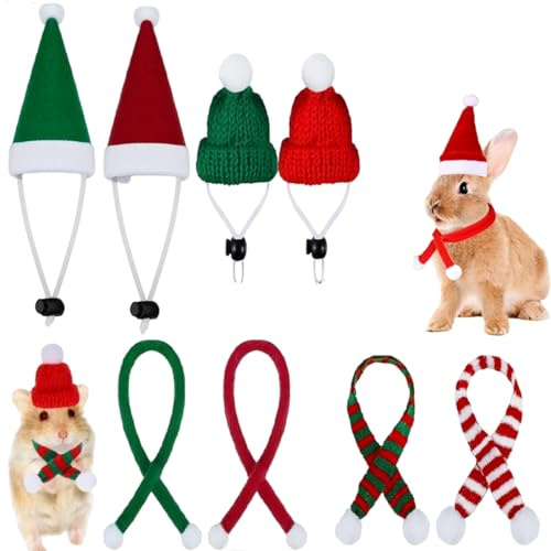 Set di 8 vestiti natalizi per piccoli animali: cappa, sciarpa e costume di animali per conigli, criceti, tassi, cincillà, ricci - vestiti natalizi e accessori per animali domestici