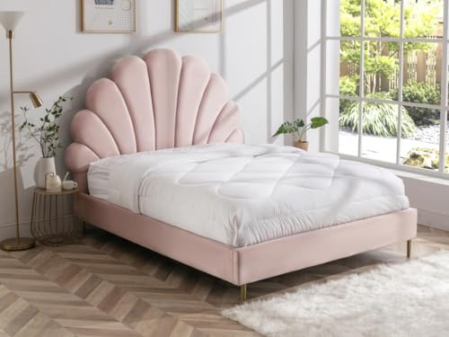 Vente-unique - Lit Coquillage 140 x 190 cm - Velours - Rose - LIVAYA