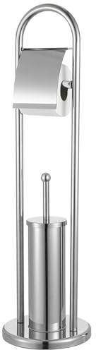 Virsus Piantana Portascopino e Portarotolo per WC, Misura 22x80 cm, in ACCIAIO INOX, colore Argento, Porta Carta Igienica, Scopettino con ciuffo svitabile -6958