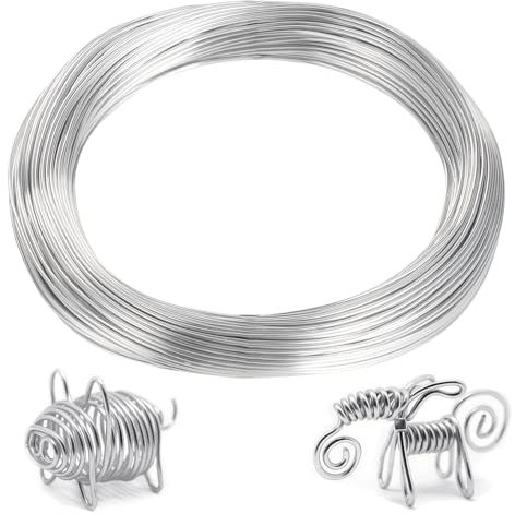 Mynoozi Basteldraht Silber 1mm x 50m, Schmuckdraht, Draht Basteln, Aluminiumdraht für Schmuckherstellung Bastelarbeiten, DIY-Skulpturen, Kranzherstellung & Bonsai-Bäume (Silver, 1.0mm x 50m)