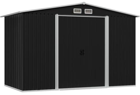 Homgoday för trädgård antracit stål 257 x 205 x 178 cm, utomhusverktygsskjul med 2 skjutdörrar, trädgårdsskåp, verktygsförvaringshack