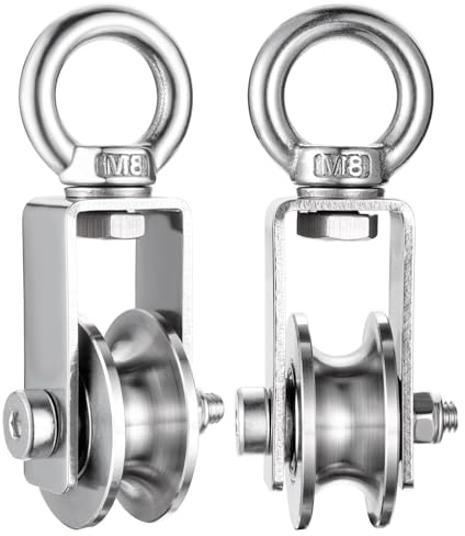 KCNOFNC remskiva med 2 kullager, rostfritt stål fitness flaskställ, 40 mm remrullar för 8 mm rep ståltråd, lastkapacitet 250 kg, 2 stycken