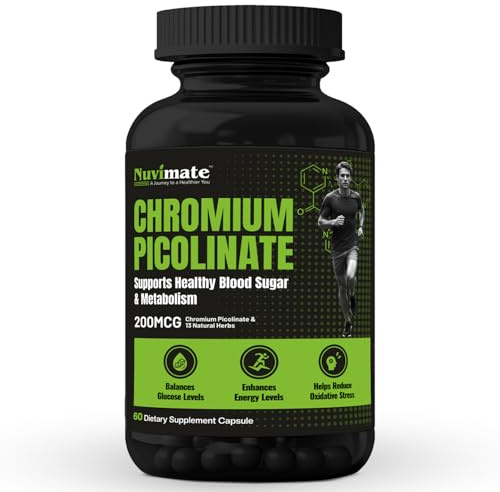Chromium Picolinate Supplement Tablet with Cinnamon Bitter Gourd Hibiscus for Healthy Blood Sugar Levels Glucose Support Supplement - 60 Capsules