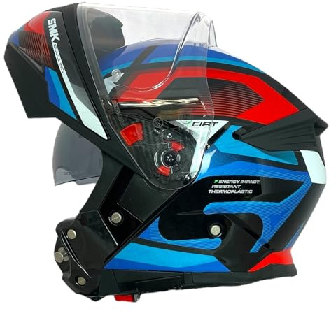 SMK Helmets Casco Modular GULLWING Venture Decorado Brillo Blanco, Rojo Y Azul GL253 22.06 con Doble Visor P/J (M 57/58)