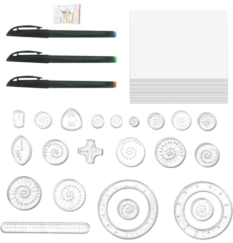 Kurvlinjal för mönstertillverkning, oregelbunden kantlinjal – gör-det-själv scrapbooking graffitimönster set med 3 pennor, plast, guide, 20 pappersark