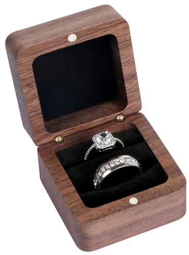 Solkraes Wooden Engagement Ring Box, Square Wedding RingsBox With 2 Slots, Elegant Retro Personalized Ring Box for Proposal, Wedding, Anniversary, Engagement, Birthday (Black)